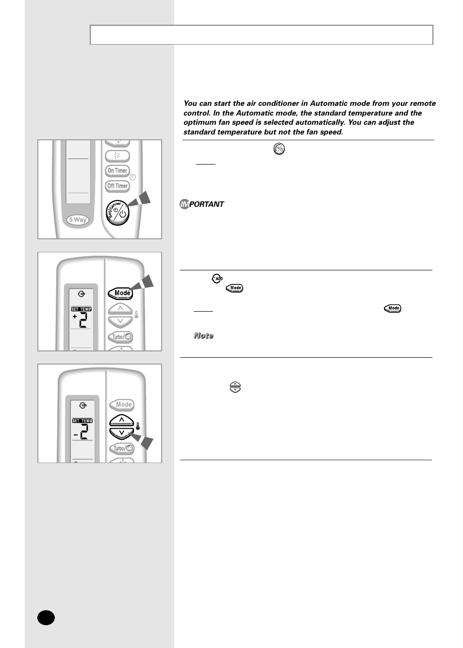 Selecting the automatic operating mode | Samsung AS07A5(6)MA User Manual | Page 10 / 26