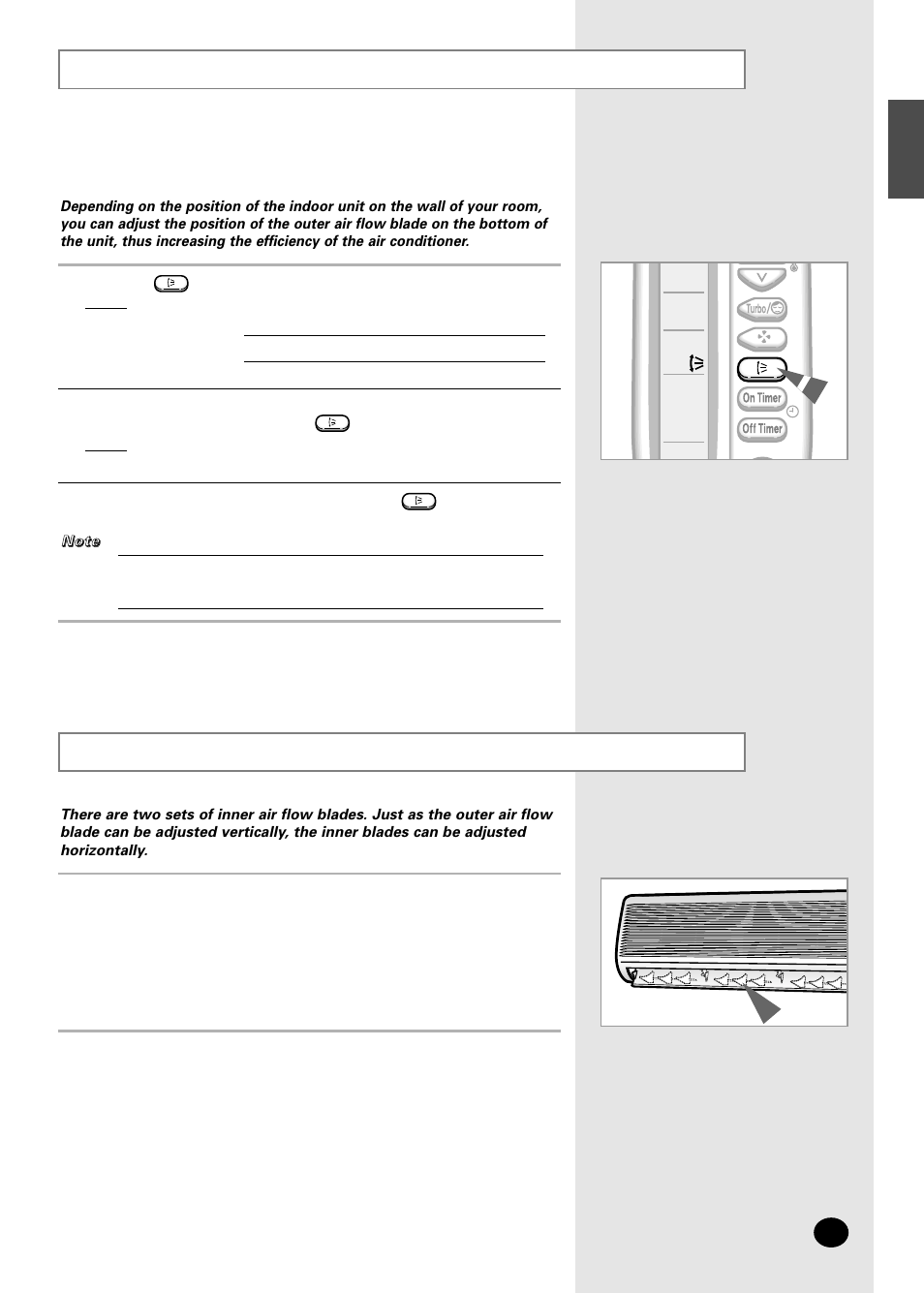 Adjusting the air flow direction vertically, Adjusting the air flow direction horizontally | Samsung AS07A5(6)MA User Manual | Page 15 / 26