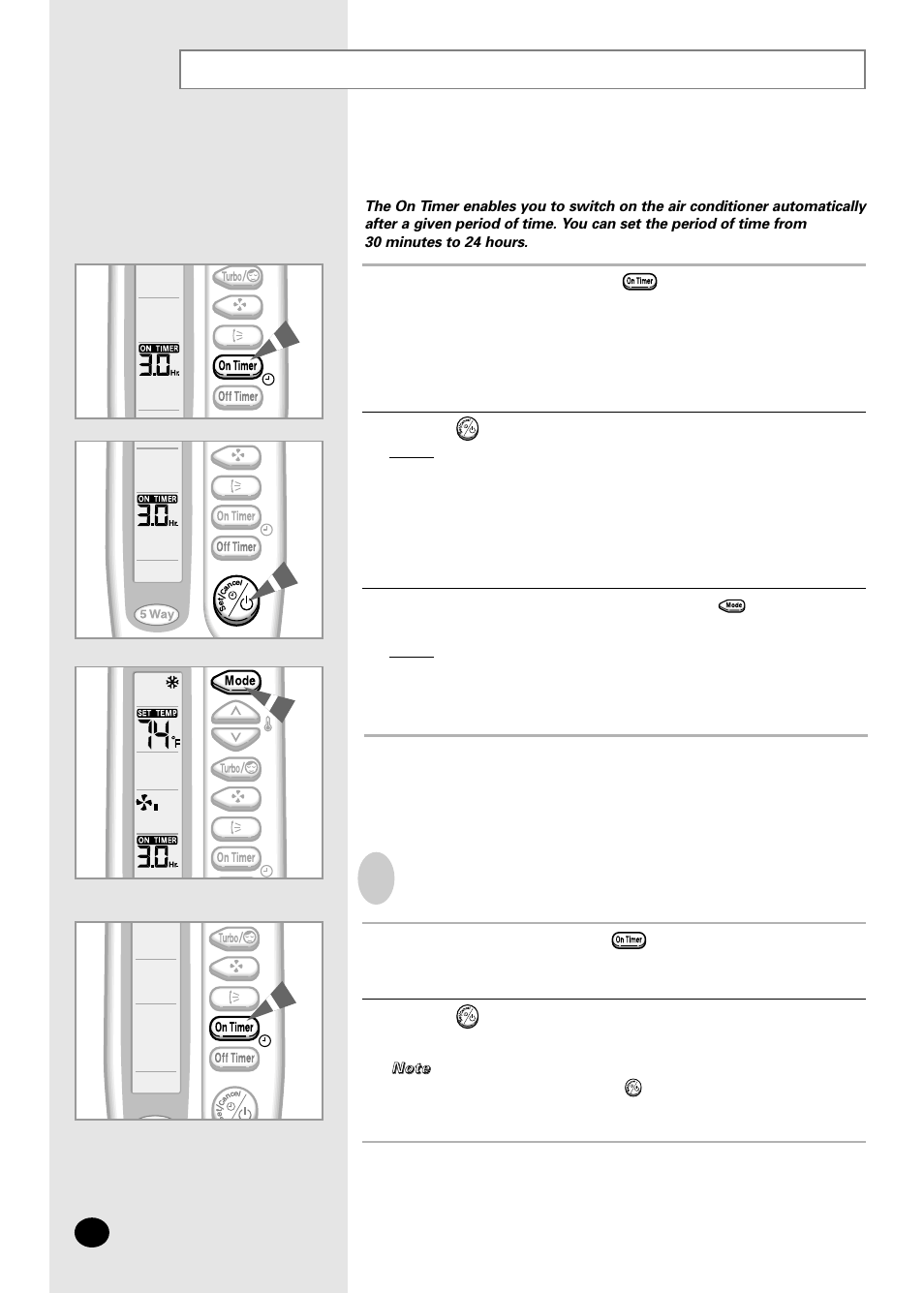 Setting the on timer | Samsung AS07A5(6)MA User Manual | Page 16 / 26