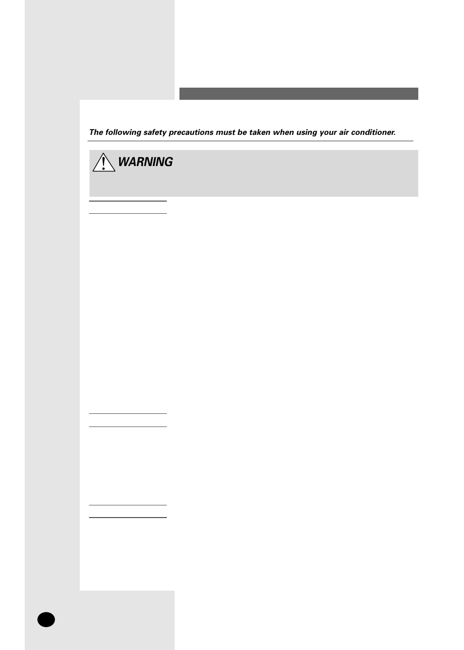 Safety precautions, Warning | Samsung AS07A5(6)MA User Manual | Page 2 / 26