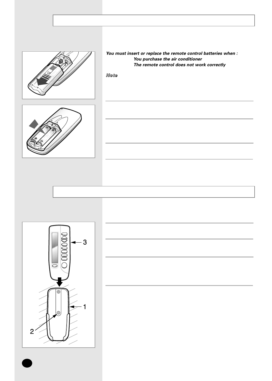 Inserting the remote control batteries, Installing the remote control holder | Samsung AS07A5(6)MA User Manual | Page 8 / 26