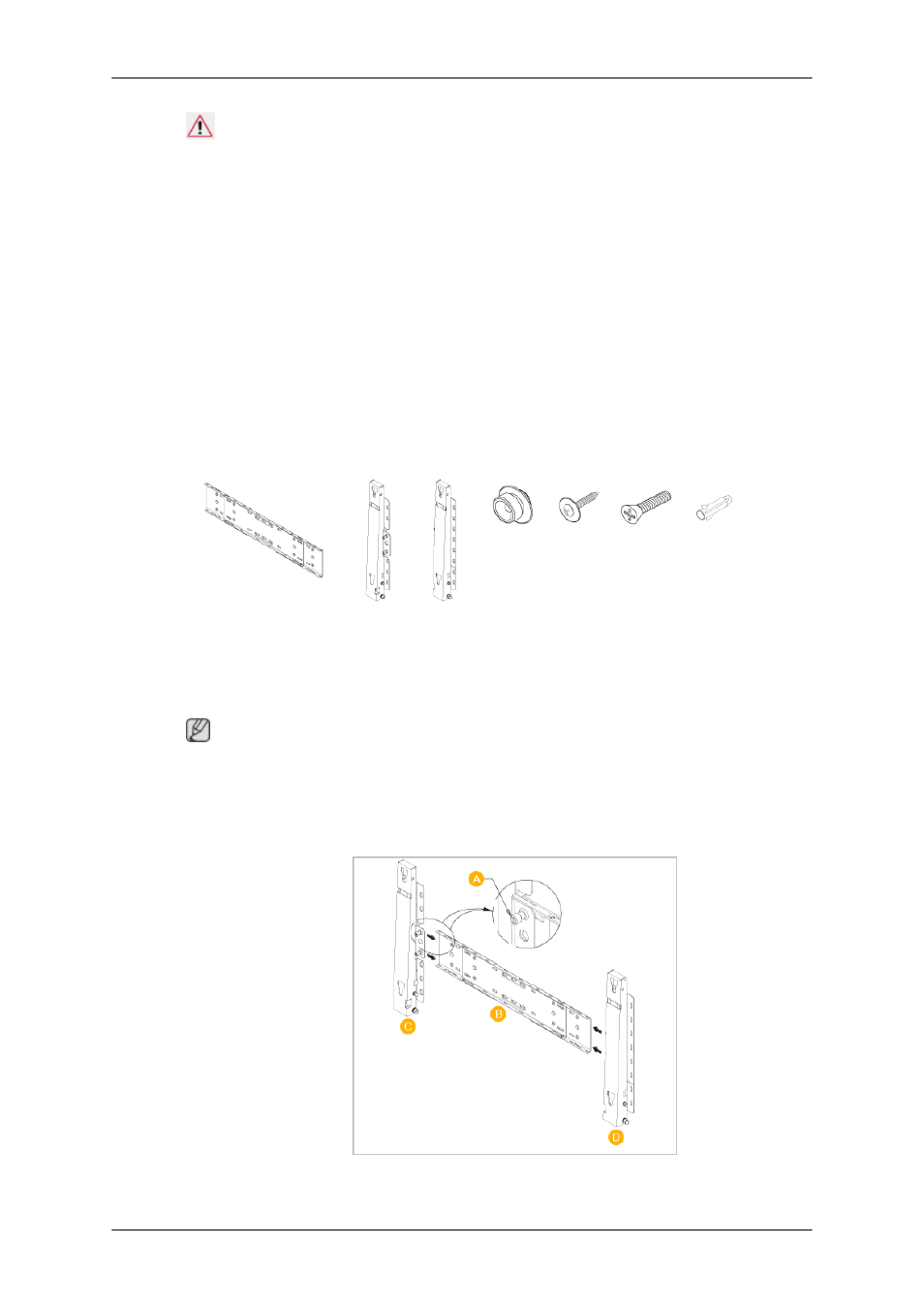 Wall bracket installation, Components, Wall bracket assembly | Samsung 400TSn User Manual | Page 19 / 115