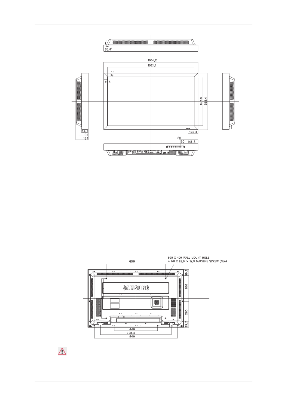 Installation vesa bracket, Dimensions | Samsung 400TSn User Manual | Page 23 / 115