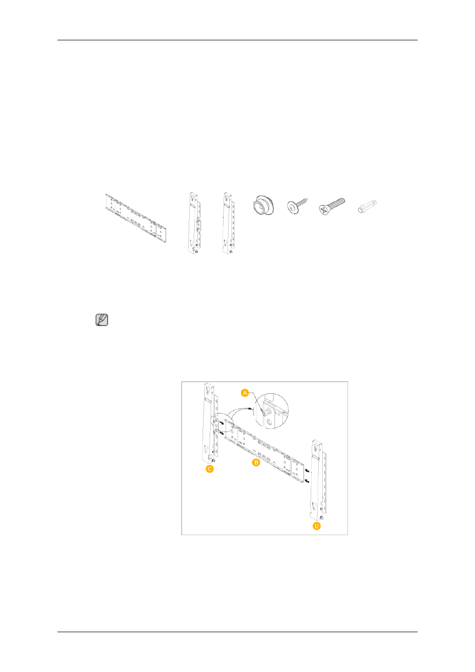 Wall bracket installation, Components, Wall bracket assembly | Samsung 400TSn User Manual | Page 24 / 115