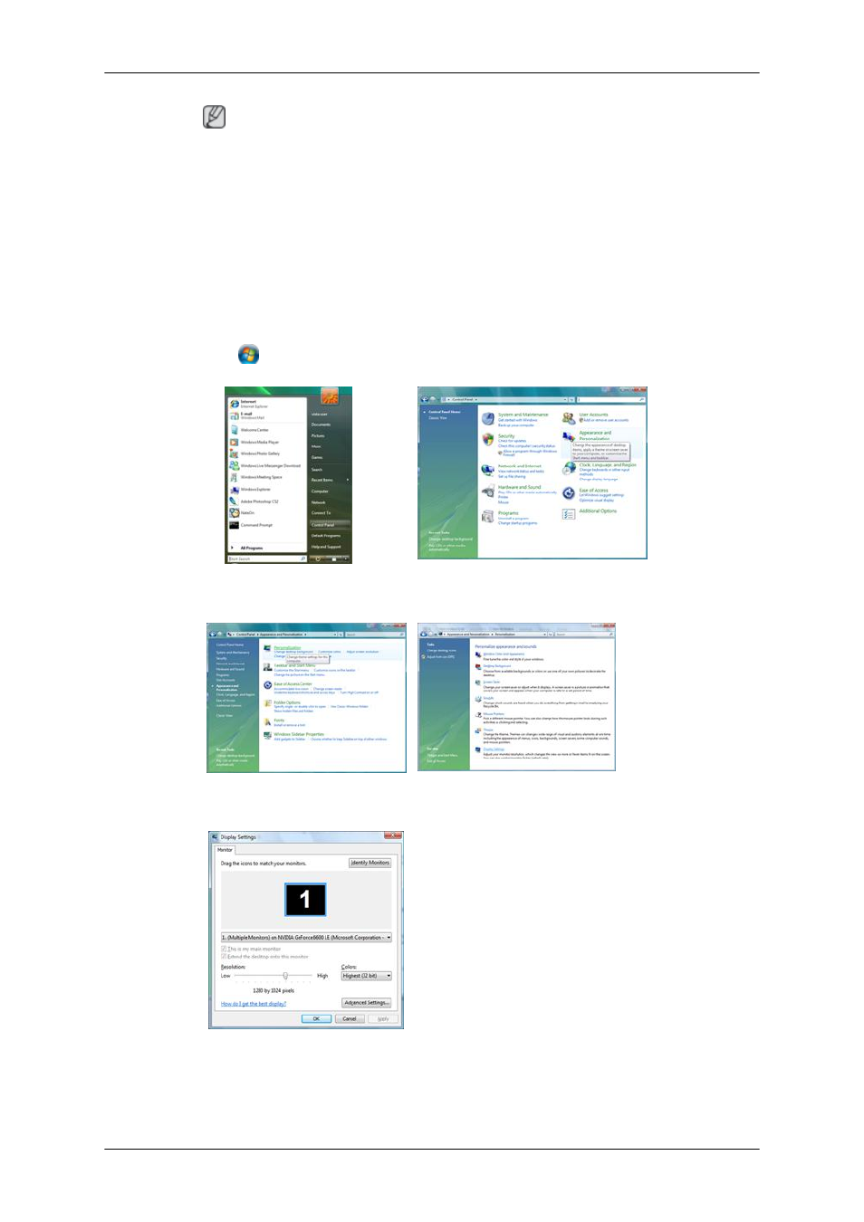 Installing the monitor driver (manual) | Samsung 400TSn User Manual | Page 34 / 115