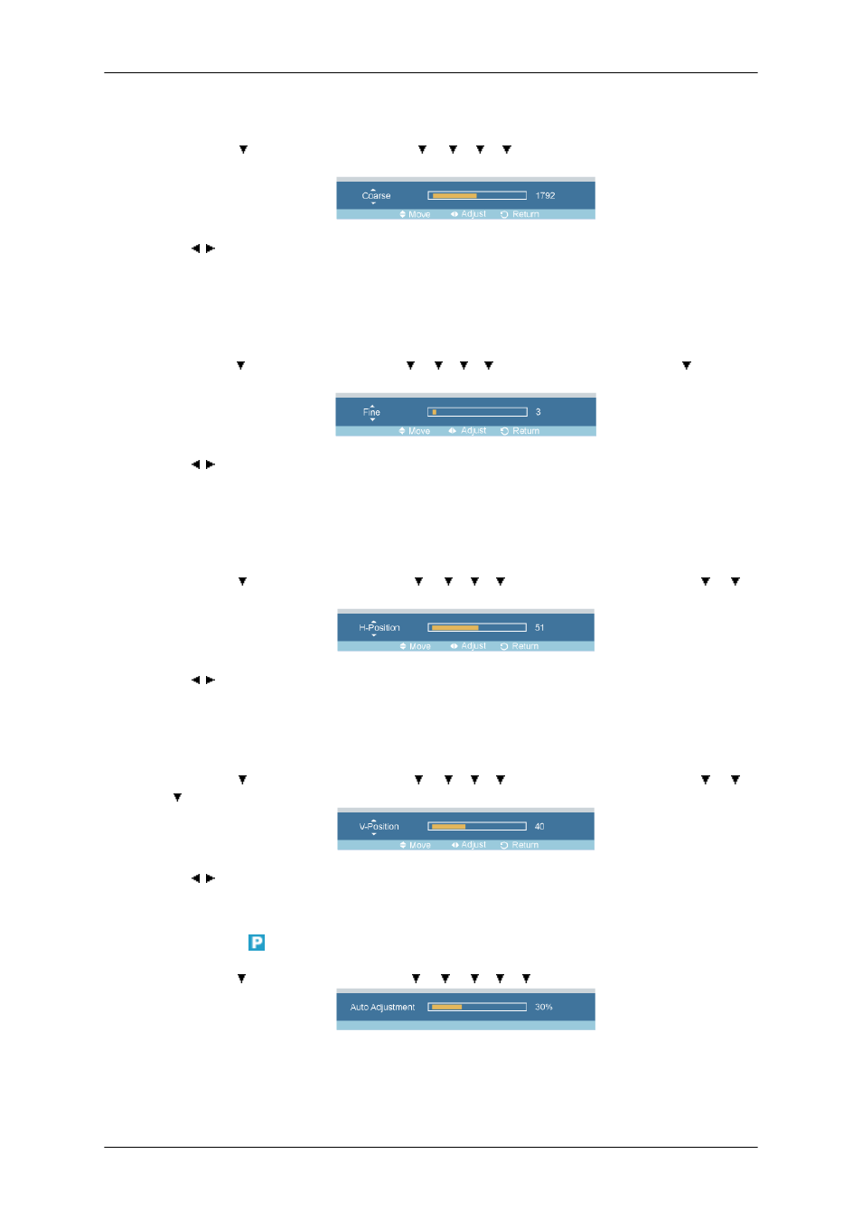Coarse, Fine, H-position | V-position, Auto adjustment | Samsung 400TSn User Manual | Page 57 / 115