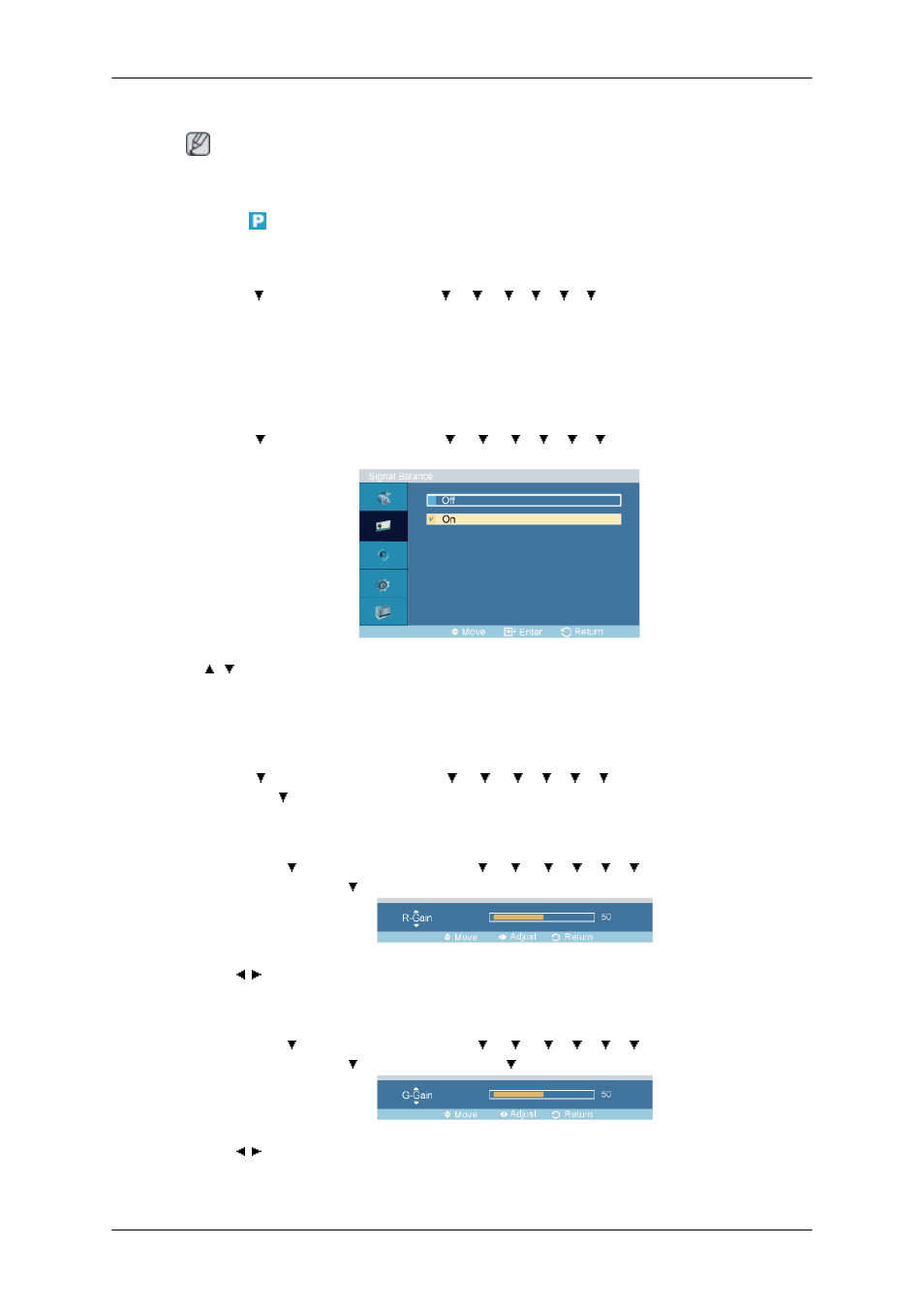 Signal balance, Signal control | Samsung 400TSn User Manual | Page 58 / 115