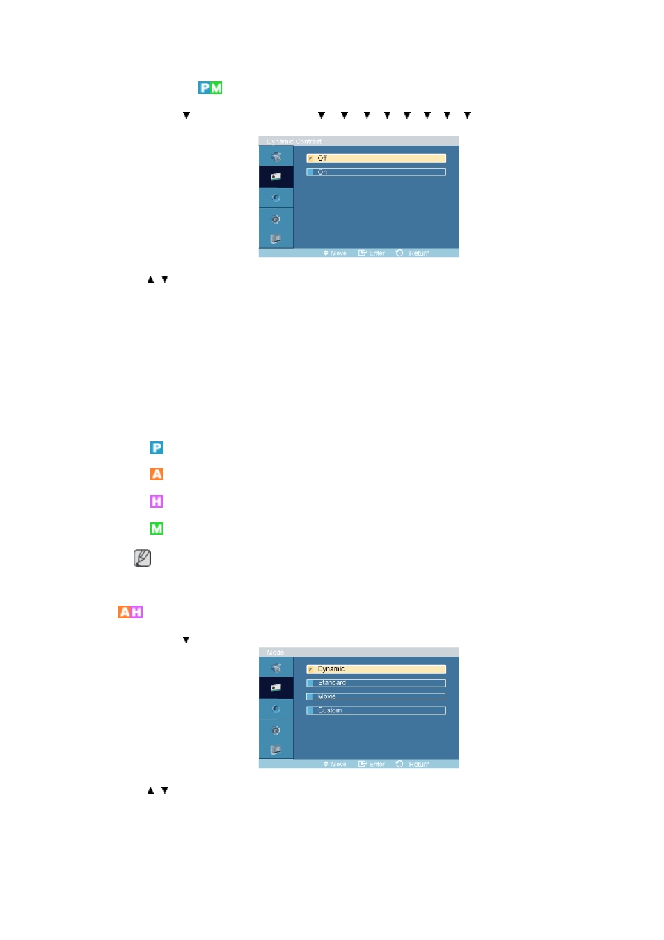 Dynamic contrast, Picture [ av / hdmi mode, Mode | Samsung 400TSn User Manual | Page 60 / 115