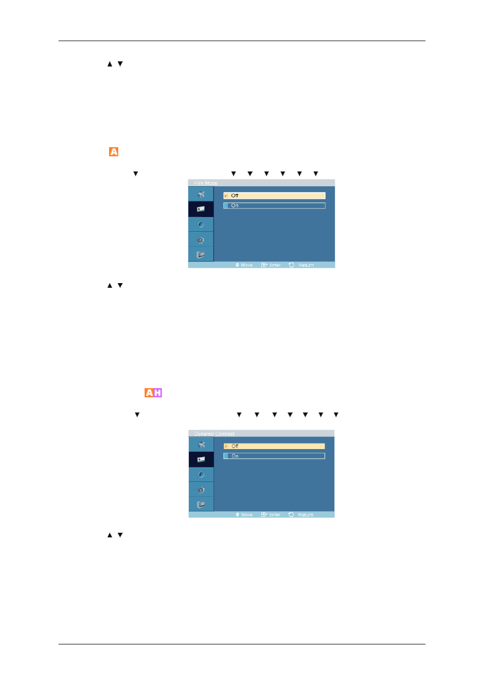 Film mode, Dynamic contrast | Samsung 400TSn User Manual | Page 64 / 115
