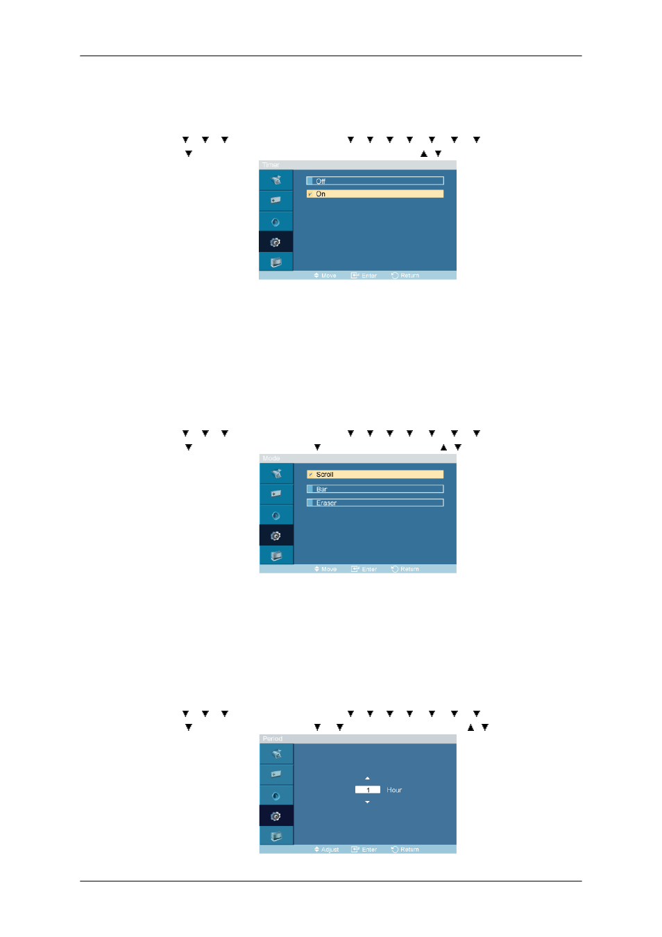 Timer, Mode, Period | Samsung 400TSn User Manual | Page 75 / 115