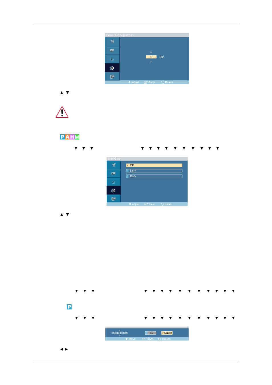 Side gray, Reset, Image reset | Samsung 400TSn User Manual | Page 78 / 115