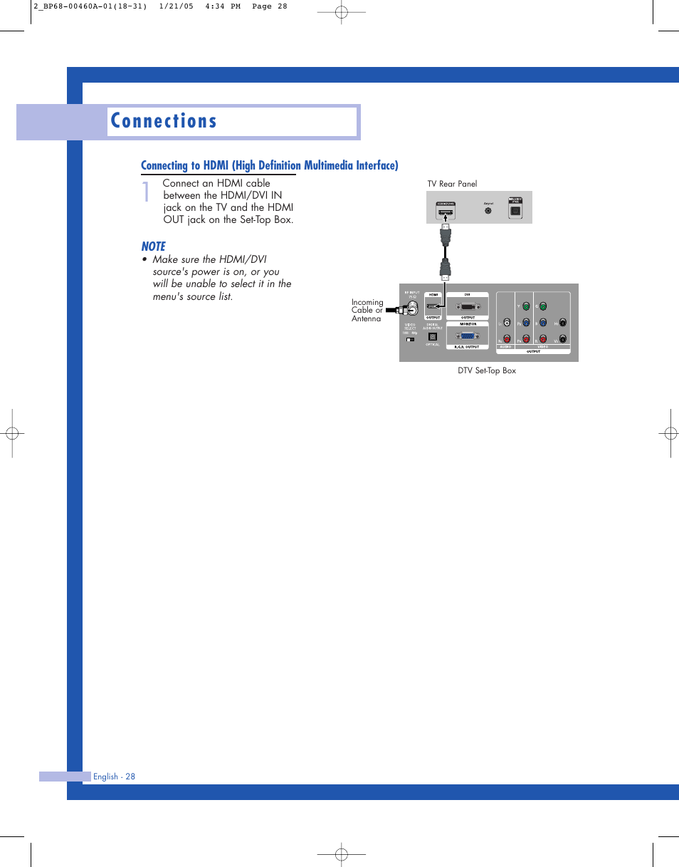 Connections | Samsung HL-R4677W User Manual | Page 28 / 104