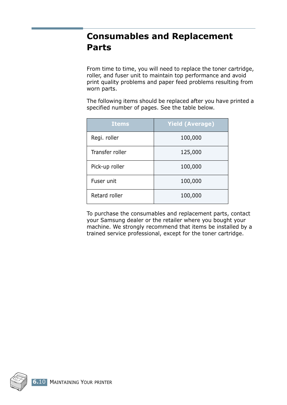 Consumables and replacement parts | Samsung ML 2550 User Manual | Page 125 / 231
