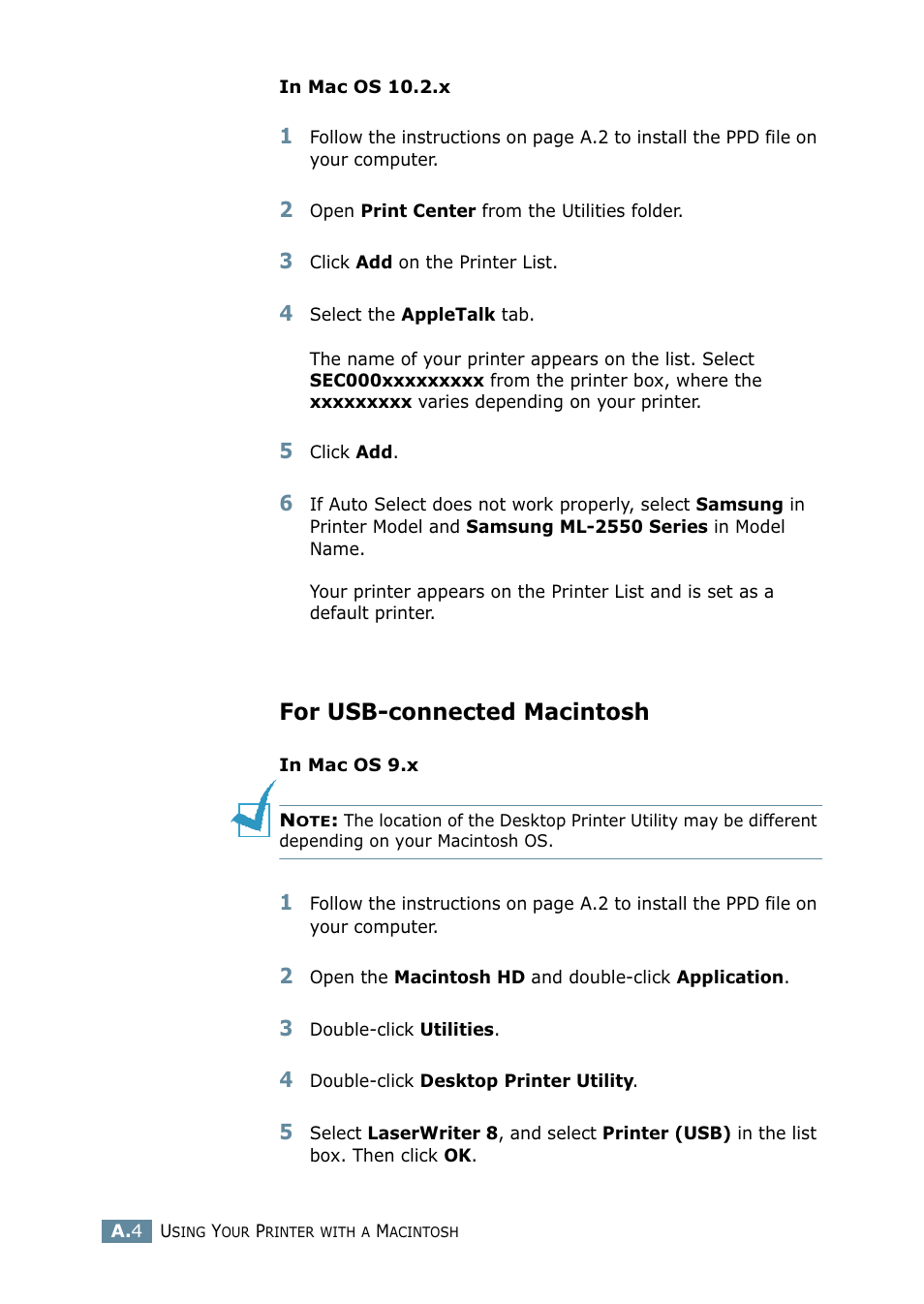 For usb-connected macintosh | Samsung ML 2550 User Manual | Page 157 / 231