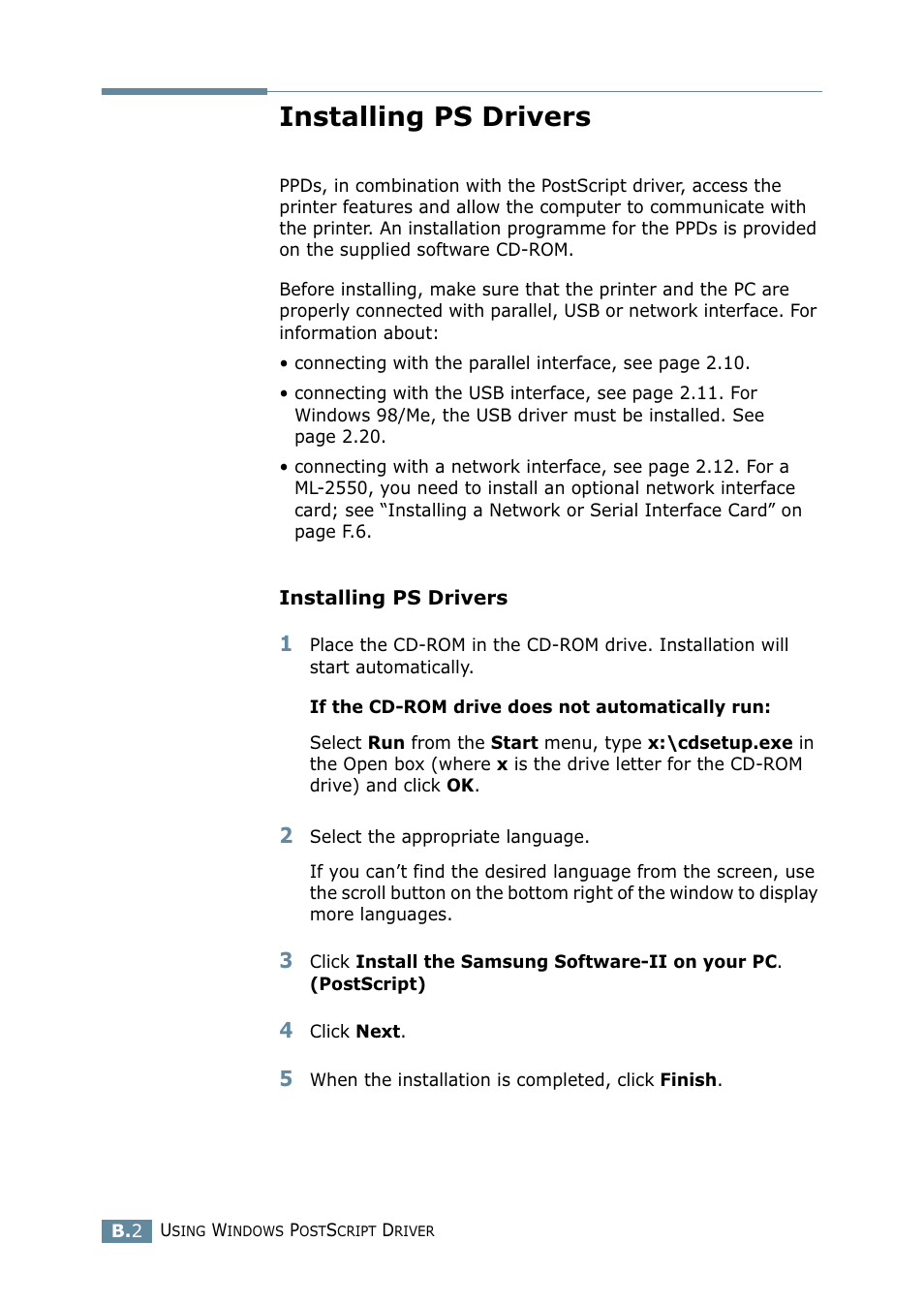 Installing ps drivers | Samsung ML 2550 User Manual | Page 165 / 231