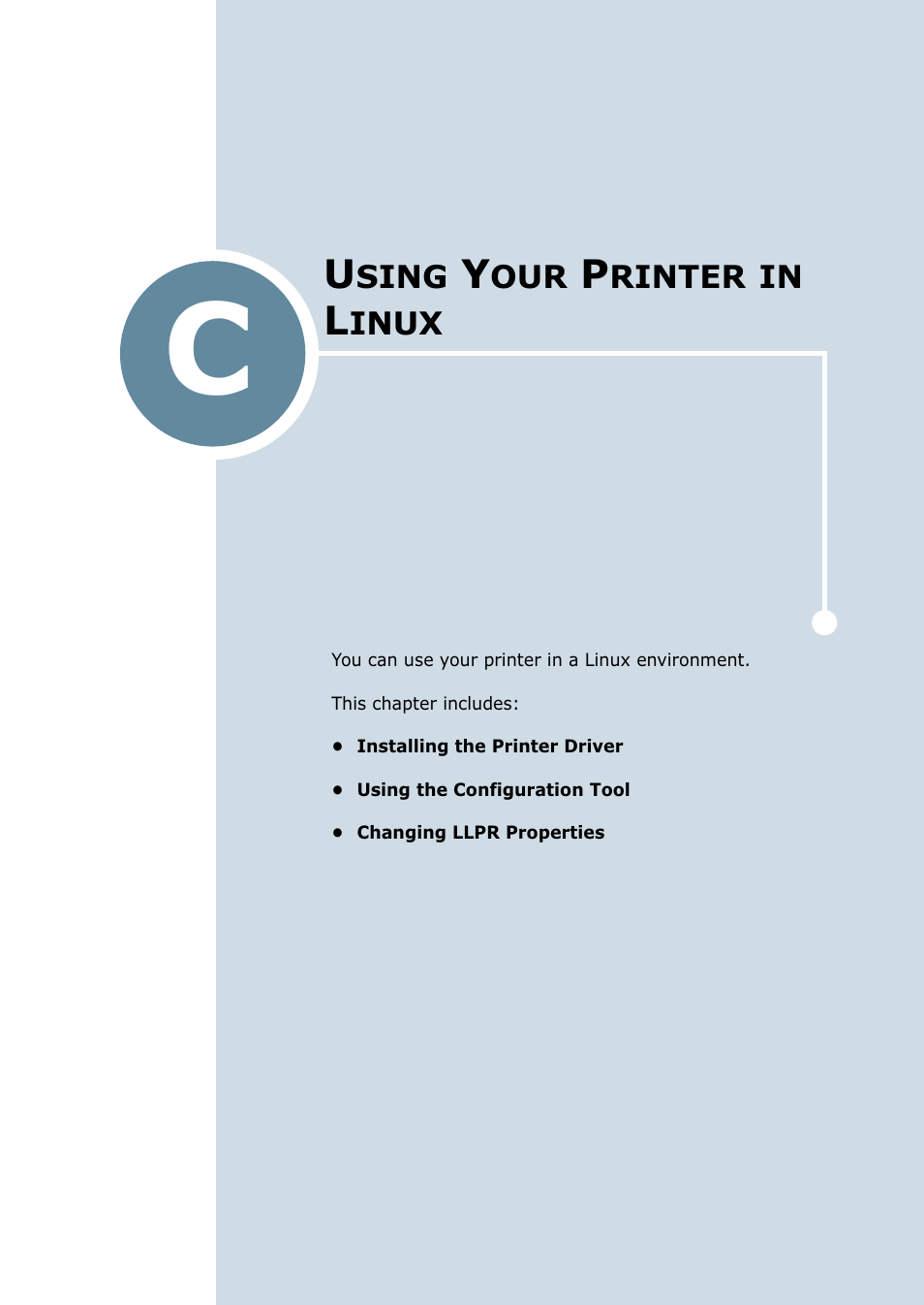 Using your printer in linux, Appendix c, Sing | Rinter, Inux, Appendix c, “using your printer in linux | Samsung ML 2550 User Manual | Page 168 / 231