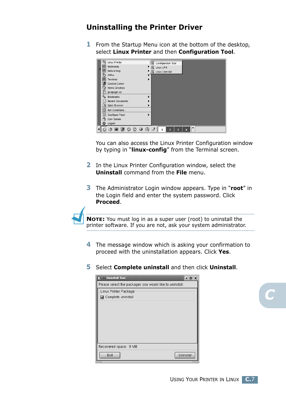 Uninstalling the printer driver | Samsung ML 2550 User Manual | Page 174 / 231