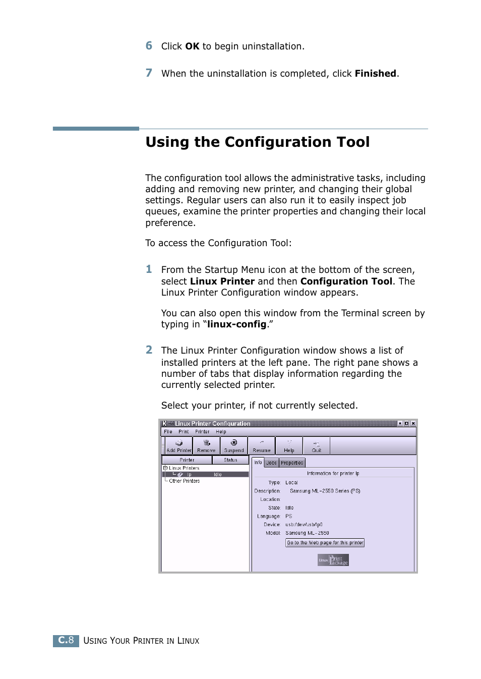 Using the configuration tool | Samsung ML 2550 User Manual | Page 175 / 231