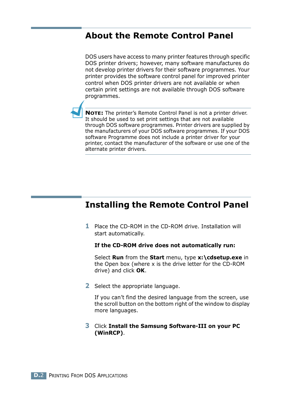 About the remote control panel, Installing the remote control panel | Samsung ML 2550 User Manual | Page 181 / 231