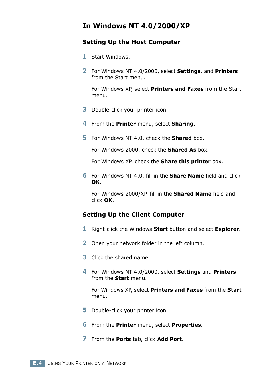 In windows nt 4.0/2000/xp | Samsung ML 2550 User Manual | Page 195 / 231