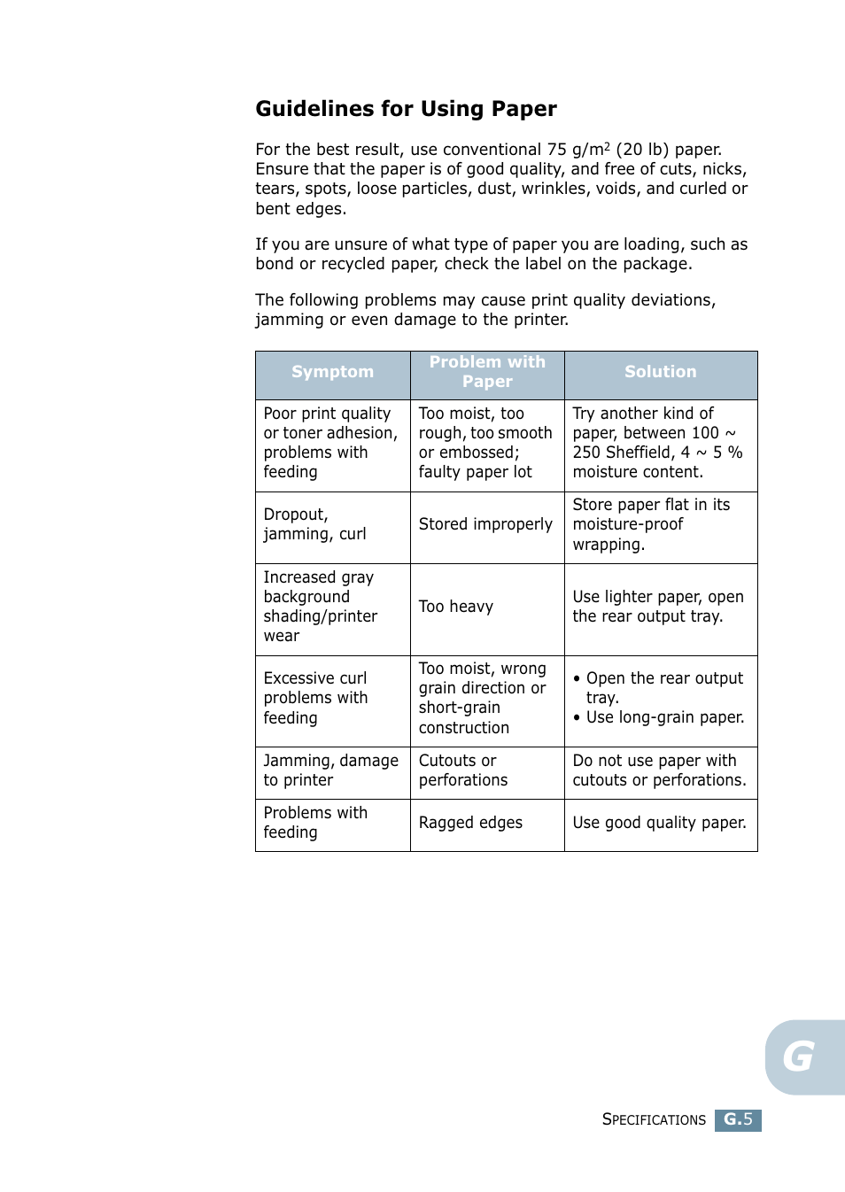 Guidelines for using paper | Samsung ML 2550 User Manual | Page 222 / 231