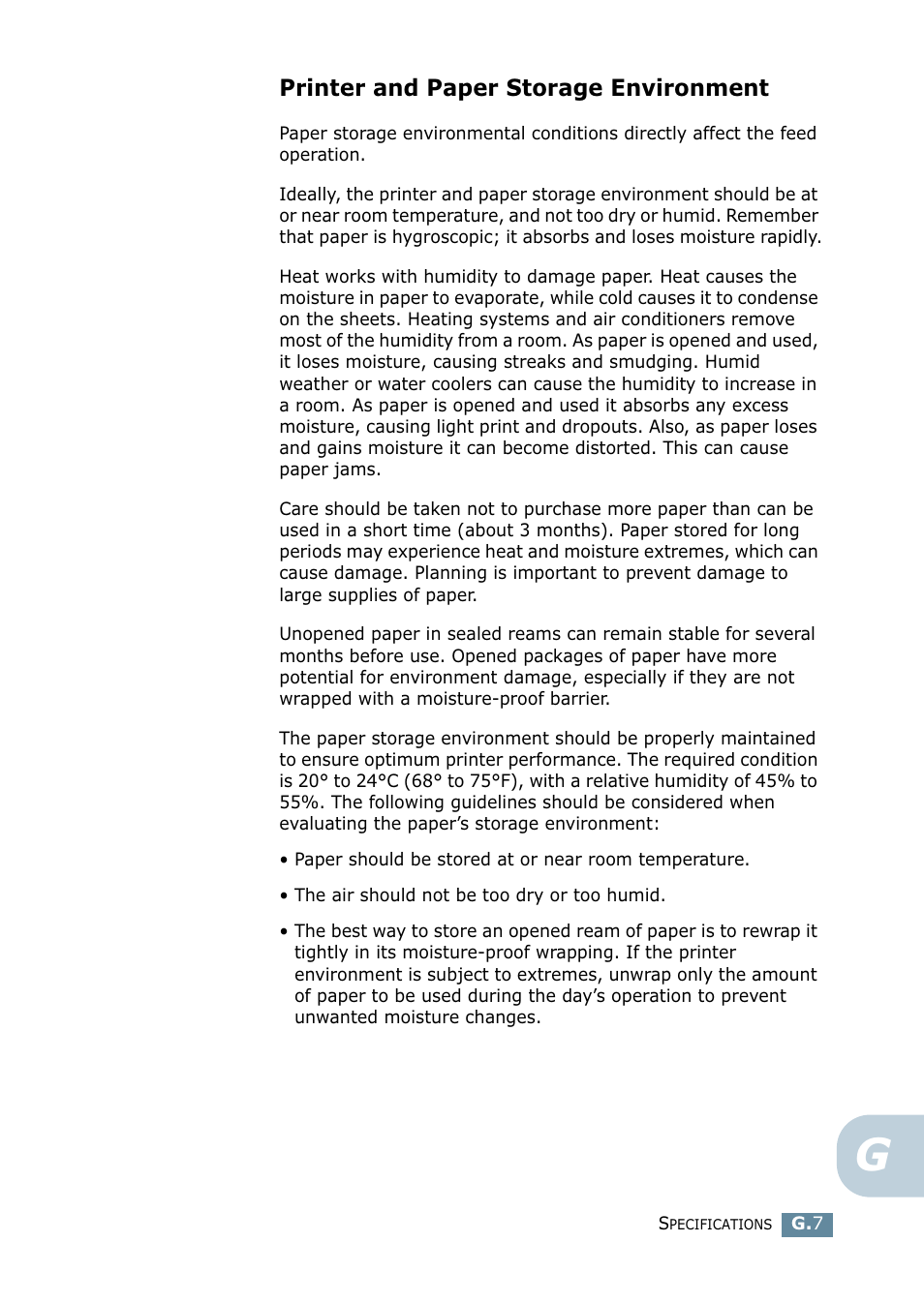 Printer and paper storage environment | Samsung ML 2550 User Manual | Page 224 / 231