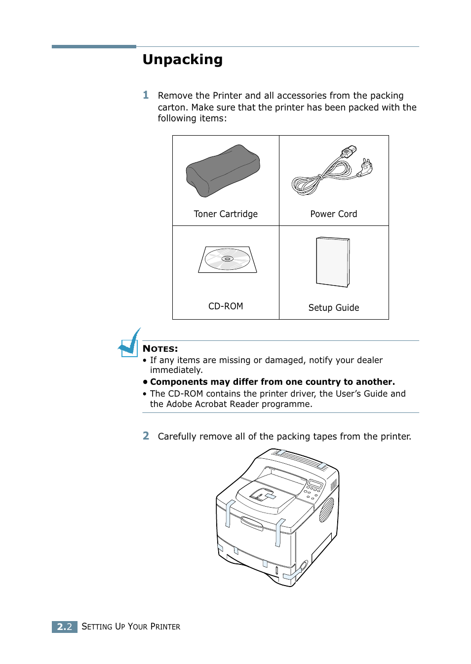 Unpacking | Samsung ML 2550 User Manual | Page 23 / 231