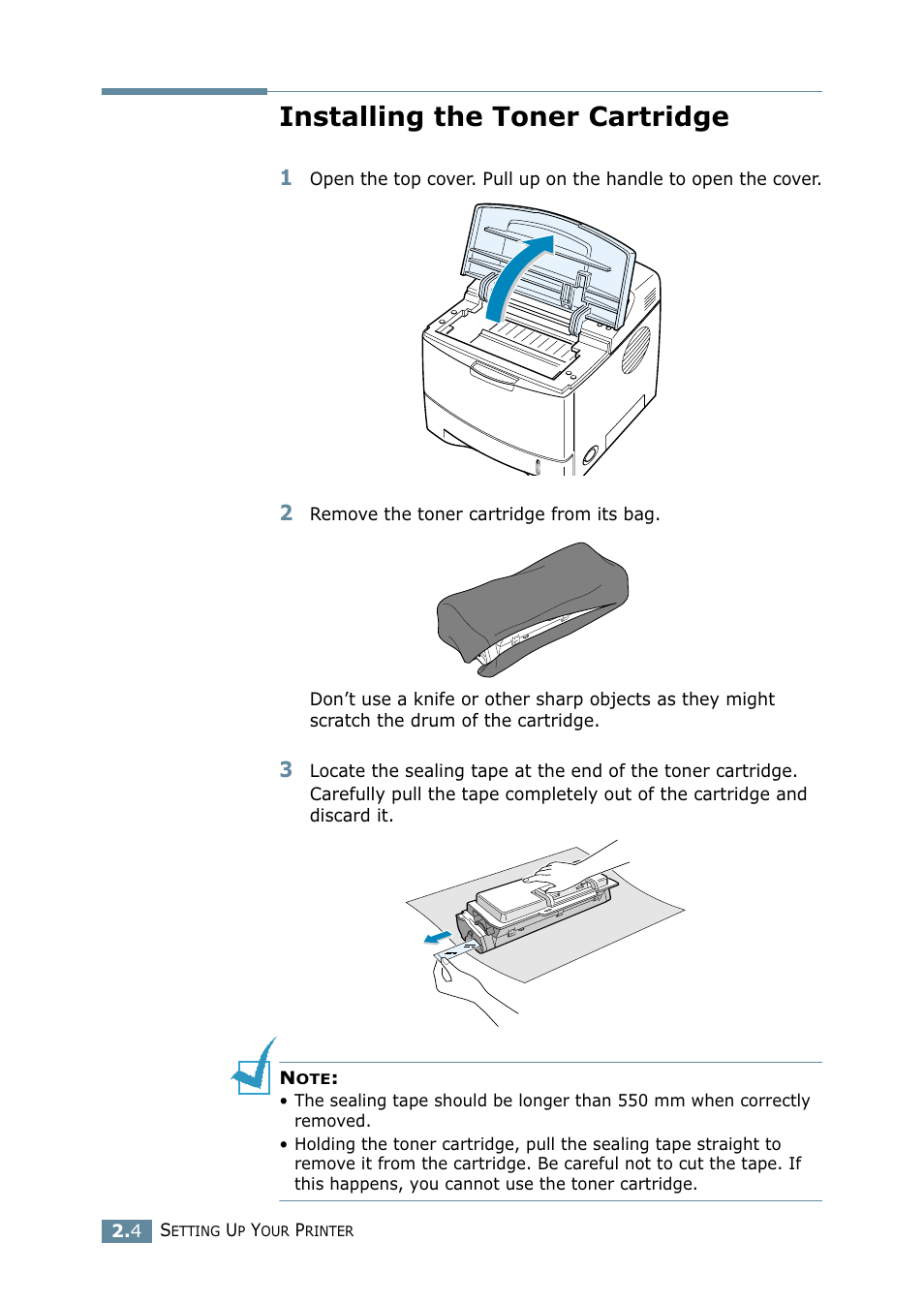 Installing the toner cartridge | Samsung ML 2550 User Manual | Page 25 / 231