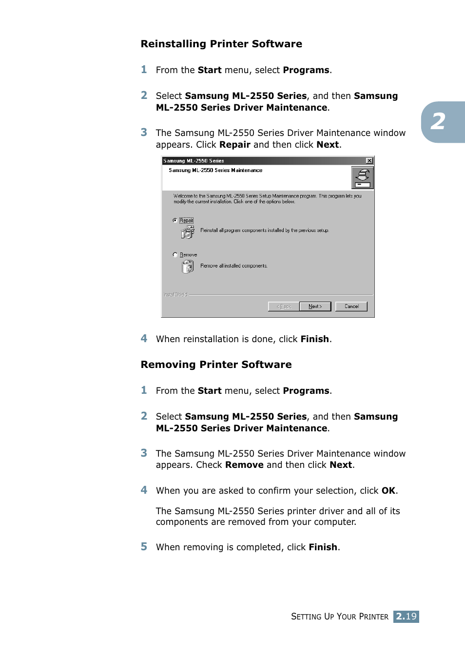 Samsung ML 2550 User Manual | Page 40 / 231