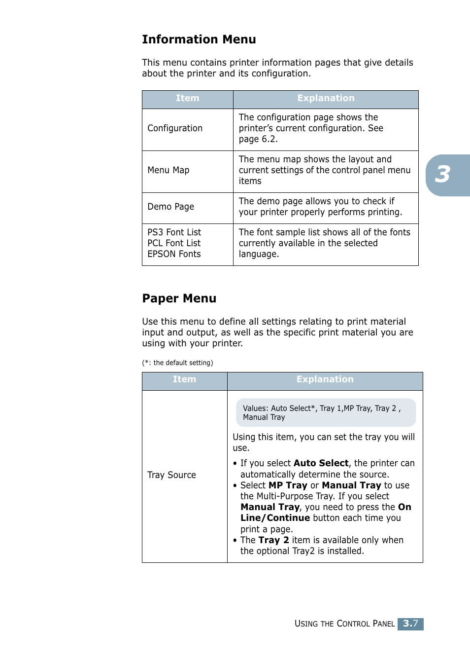 Information menu, Paper menu | Samsung ML 2550 User Manual | Page 48 / 231