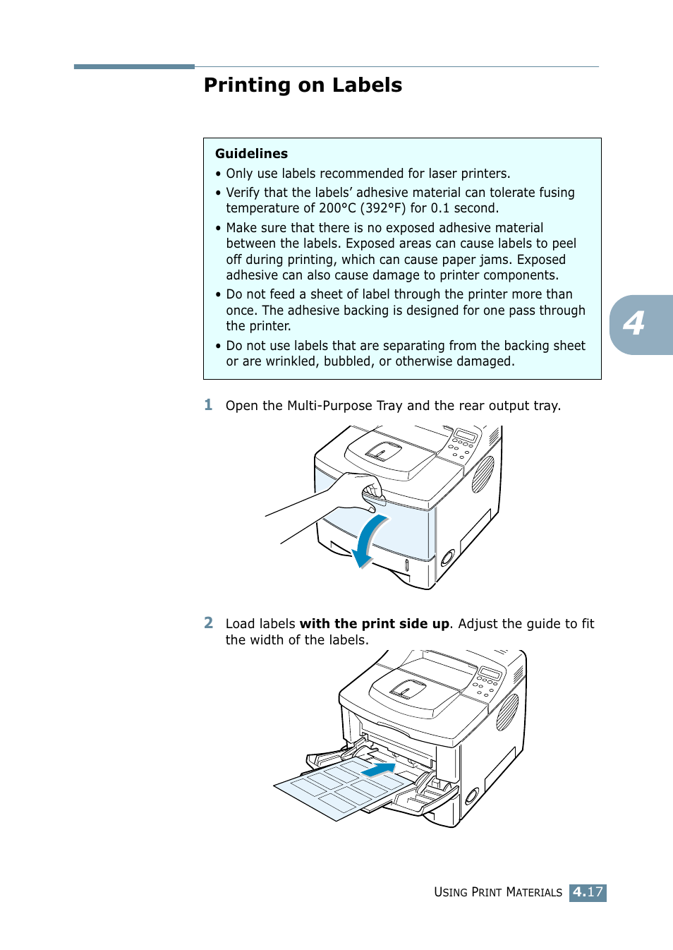 Printing on labels | Samsung ML 2550 User Manual | Page 80 / 231