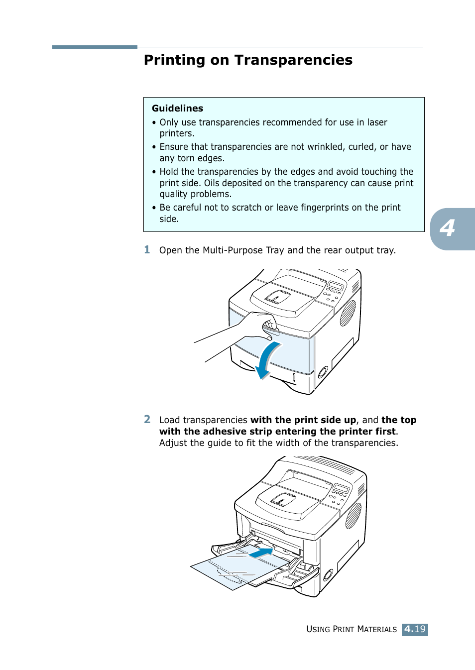 Printing on transparencies | Samsung ML 2550 User Manual | Page 82 / 231