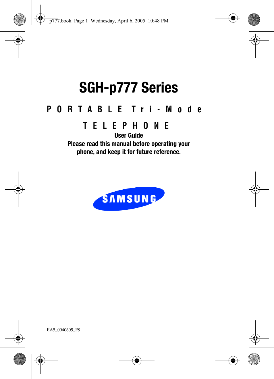 Samsung P O R T A B L E T R I - M O D E T E L E P H O N E SGH-P777 User Manual | 205 pages