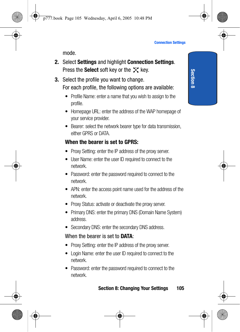 Samsung P O R T A B L E T R I - M O D E T E L E P H O N E SGH-P777 User Manual | Page 109 / 205