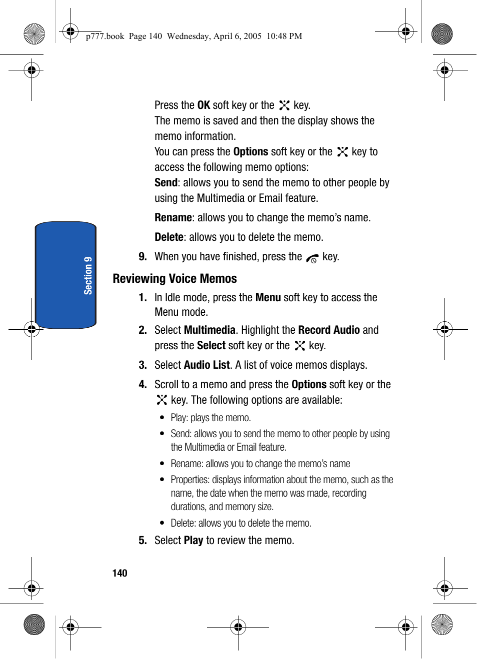 Reviewing voice memos | Samsung P O R T A B L E T R I - M O D E T E L E P H O N E SGH-P777 User Manual | Page 144 / 205