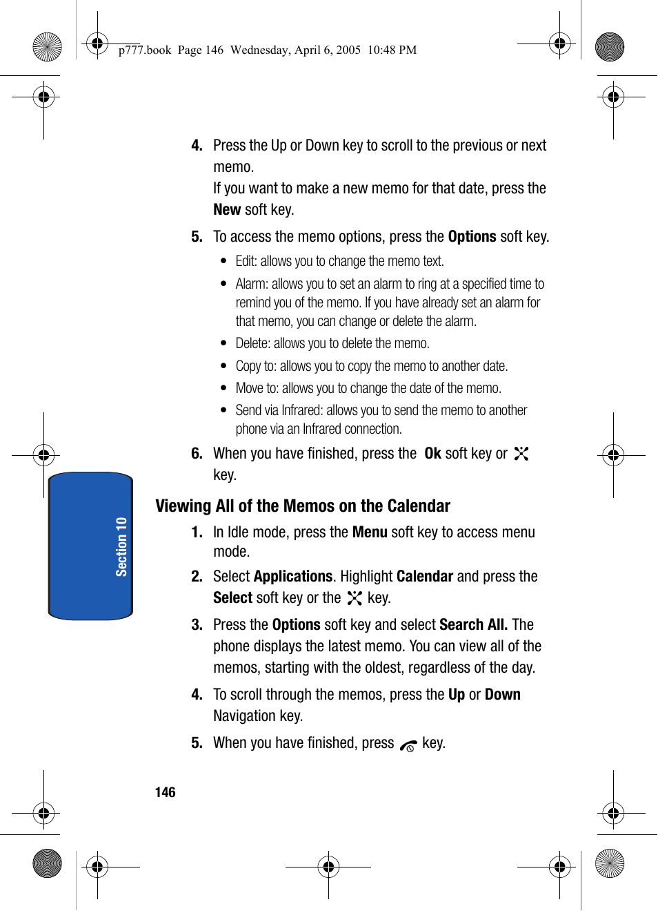 Viewing all of the memos on the calendar | Samsung P O R T A B L E T R I - M O D E T E L E P H O N E SGH-P777 User Manual | Page 150 / 205