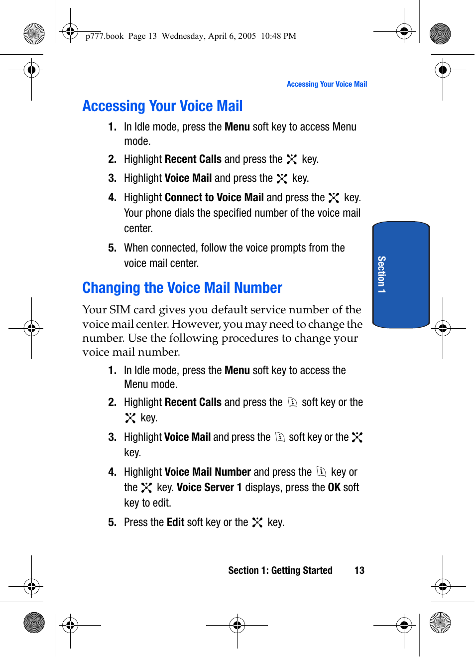 Accessing your voice mail, Changing the voice mail number | Samsung P O R T A B L E T R I - M O D E T E L E P H O N E SGH-P777 User Manual | Page 17 / 205