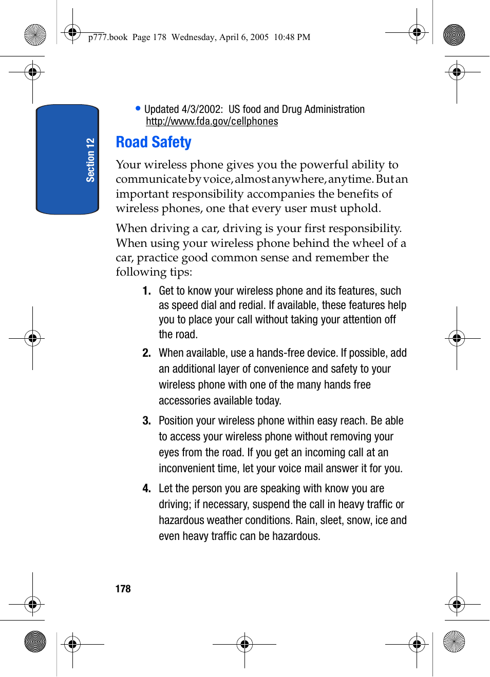 Road safety | Samsung P O R T A B L E T R I - M O D E T E L E P H O N E SGH-P777 User Manual | Page 182 / 205