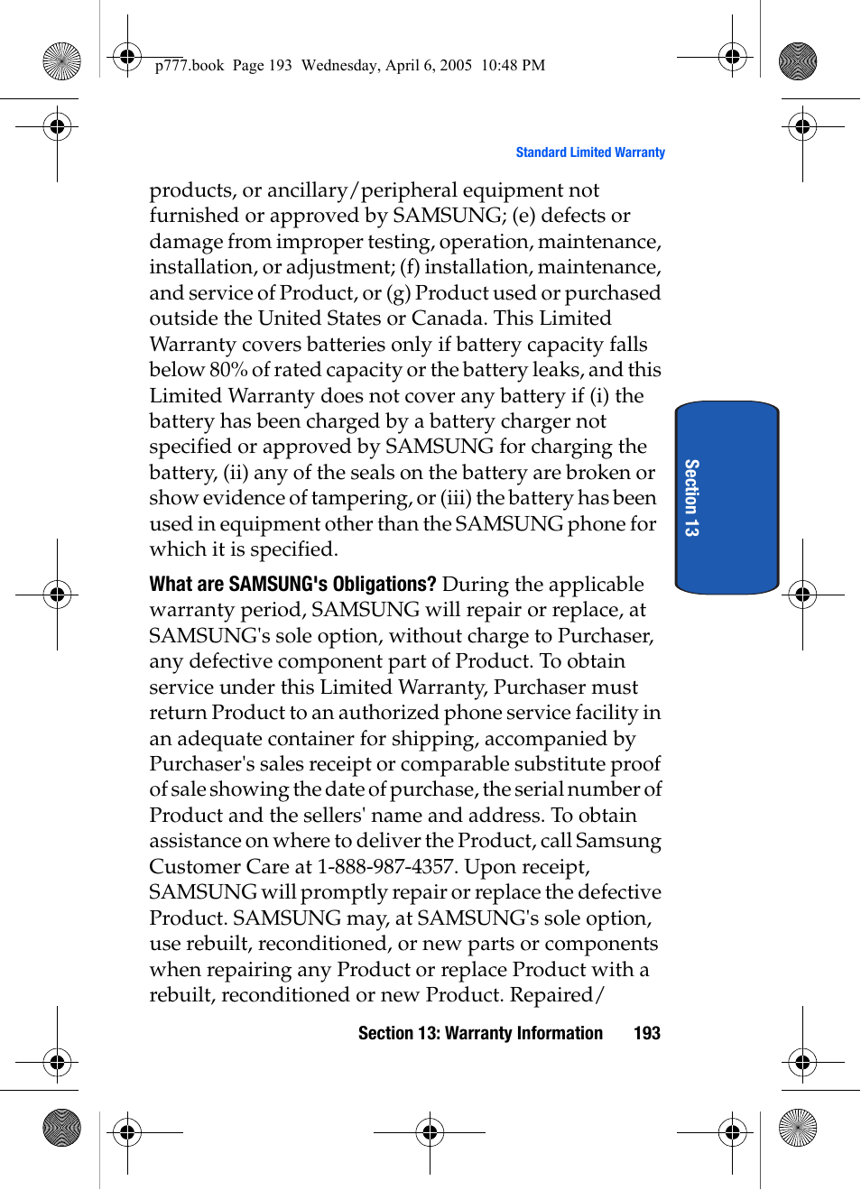 Samsung P O R T A B L E T R I - M O D E T E L E P H O N E SGH-P777 User Manual | Page 197 / 205