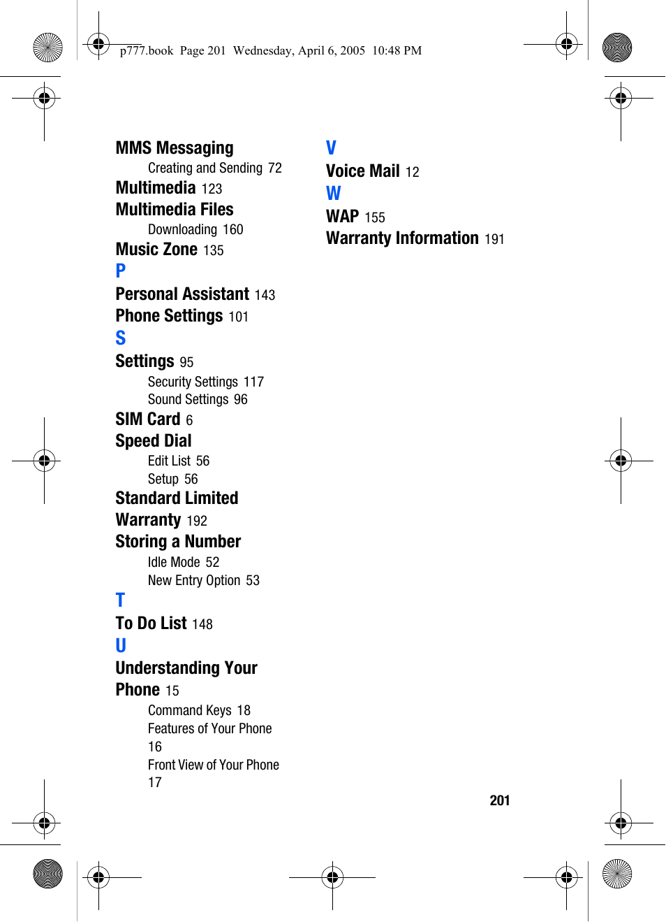 Samsung P O R T A B L E T R I - M O D E T E L E P H O N E SGH-P777 User Manual | Page 205 / 205