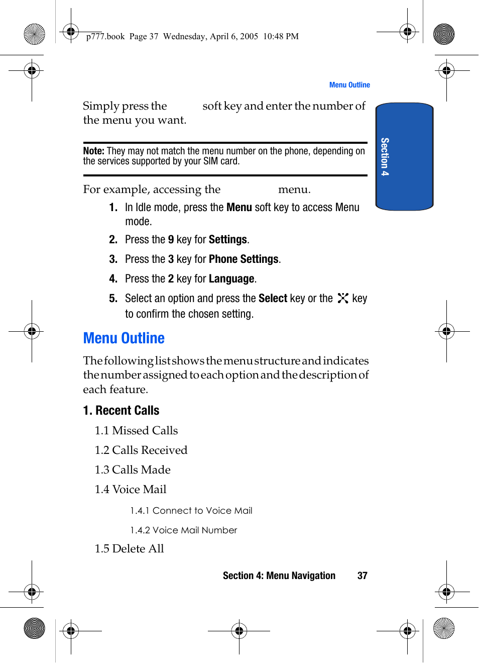 Menu outline | Samsung P O R T A B L E T R I - M O D E T E L E P H O N E SGH-P777 User Manual | Page 41 / 205