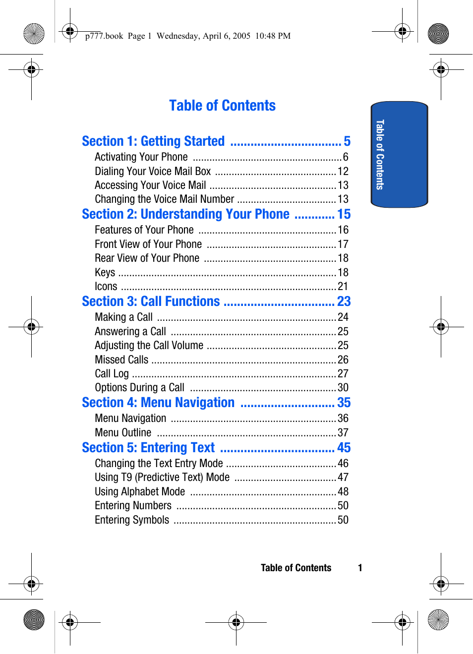 Samsung P O R T A B L E T R I - M O D E T E L E P H O N E SGH-P777 User Manual | Page 5 / 205