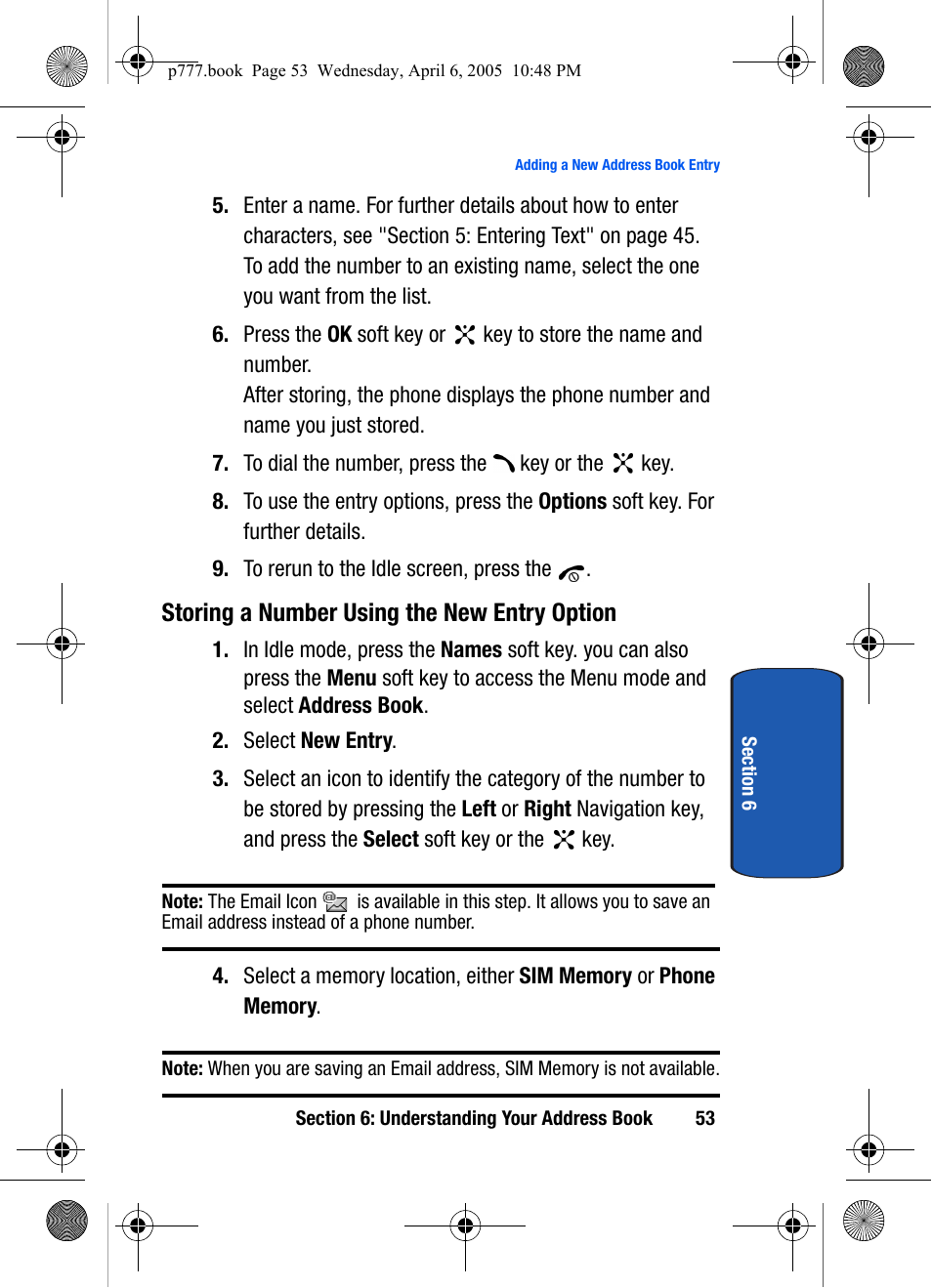 Storing a number using the new entry option | Samsung P O R T A B L E T R I - M O D E T E L E P H O N E SGH-P777 User Manual | Page 57 / 205