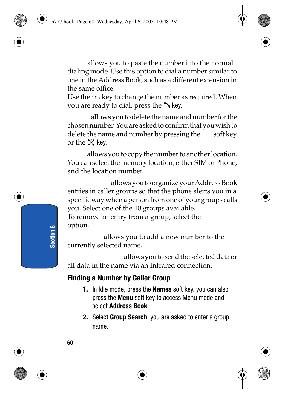 Finding a number by caller group | Samsung P O R T A B L E T R I - M O D E T E L E P H O N E SGH-P777 User Manual | Page 64 / 205