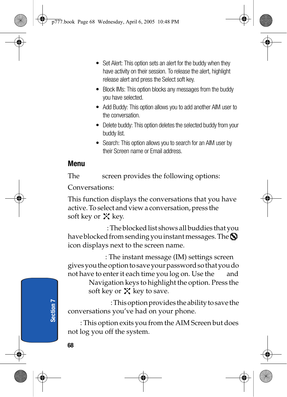 Menu | Samsung P O R T A B L E T R I - M O D E T E L E P H O N E SGH-P777 User Manual | Page 72 / 205