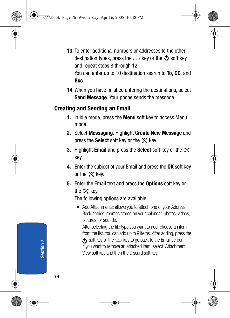 Creating and sending an email | Samsung P O R T A B L E T R I - M O D E T E L E P H O N E SGH-P777 User Manual | Page 80 / 205