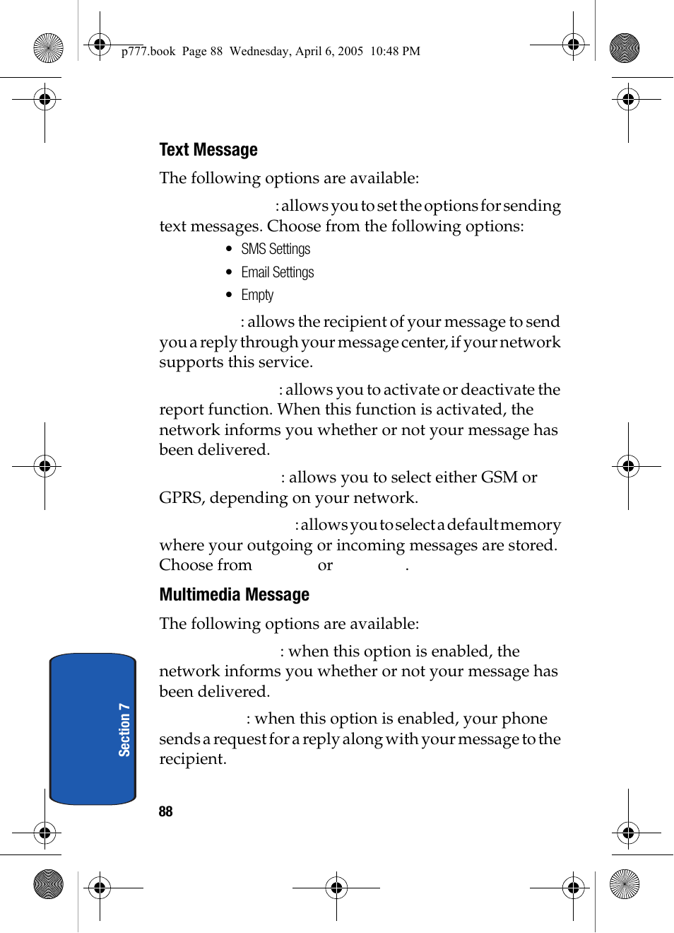 Text message, Multimedia message | Samsung P O R T A B L E T R I - M O D E T E L E P H O N E SGH-P777 User Manual | Page 92 / 205