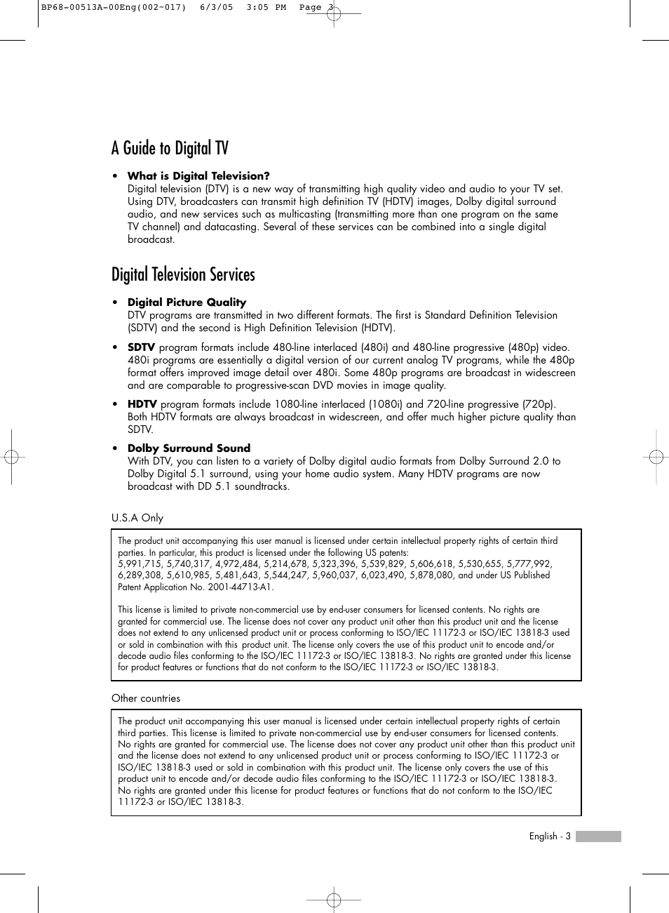 A guide to digital tv, Digital television services | Samsung HL-R5678W User Manual | Page 3 / 144