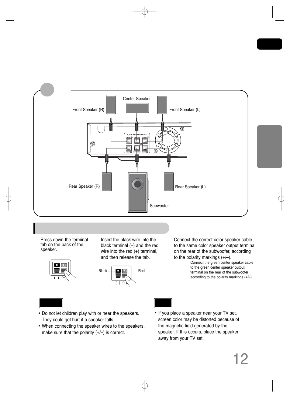 Ht-q20, Connecting the speakers | Samsung HT-TQ25 User Manual | Page 13 / 80