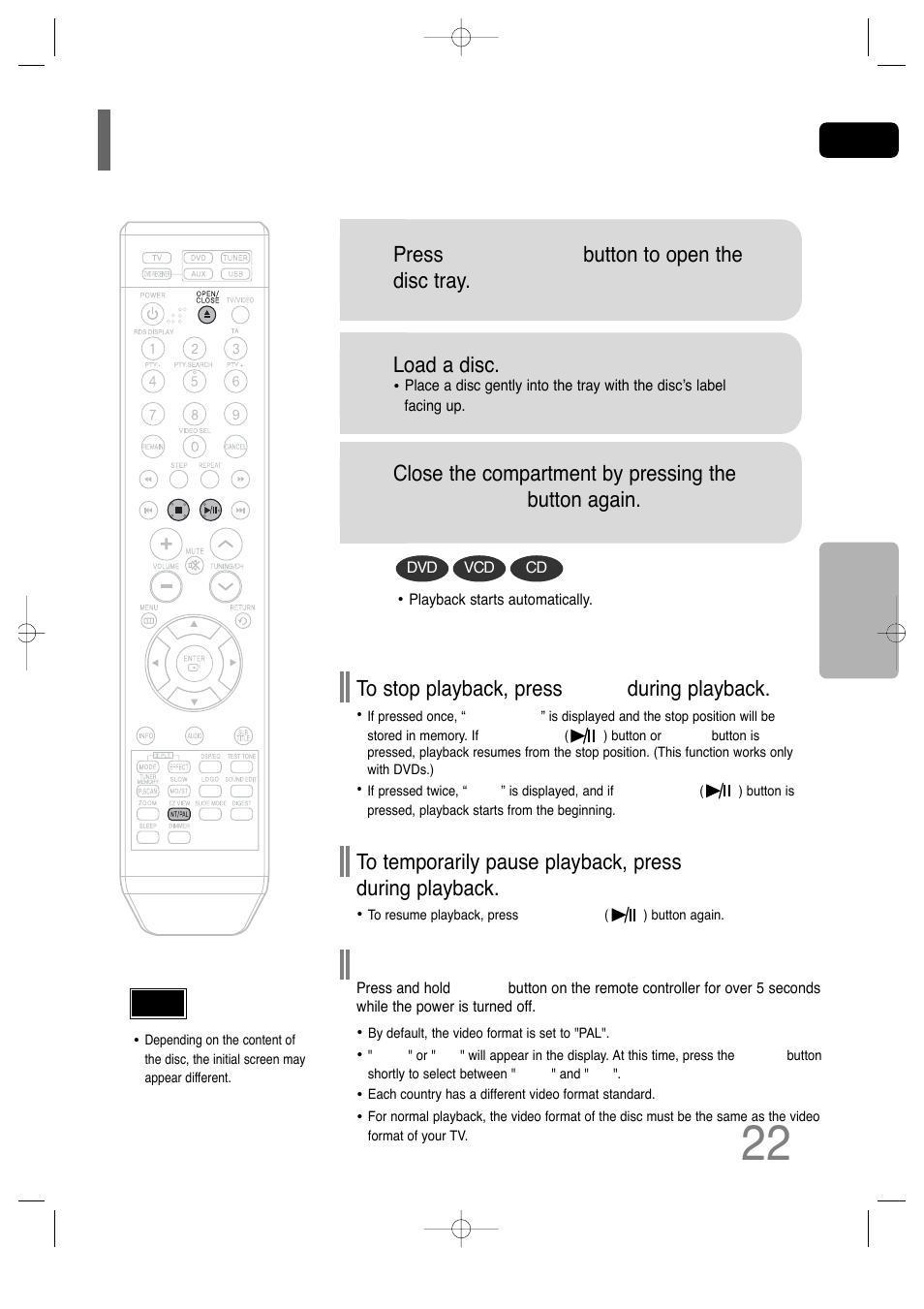 Disc playback | Samsung HT-TQ25 User Manual | Page 23 / 80